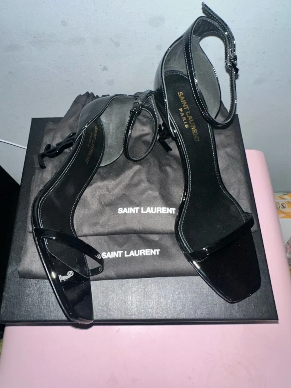 Saint Laurent Black Patent Leather Ankle-Strap Sandals - Picture 6 of 10